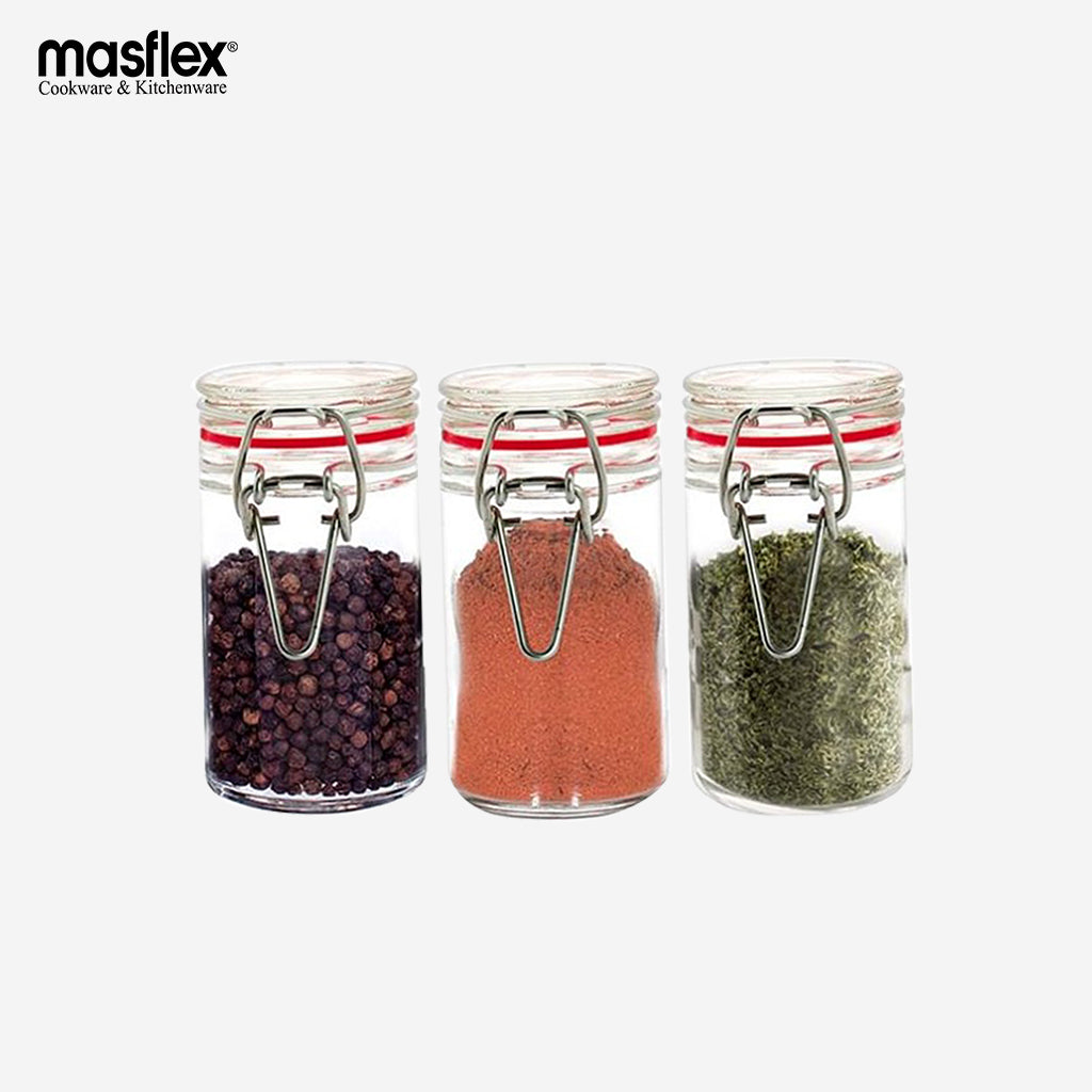 Masflex 3 PIECE 70mL Glass Piece Jars Condiments Sauce Jar Glass Seaso ...