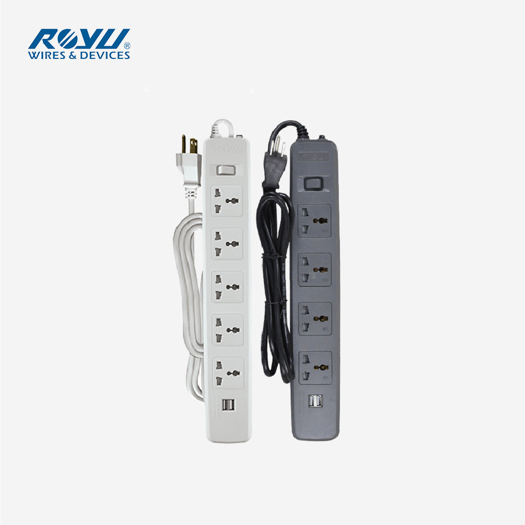 Royu by Winland 4 Gang 2 Meter Power Extension Cord with 1 Master Switch & 2 USB Ports REDEC624