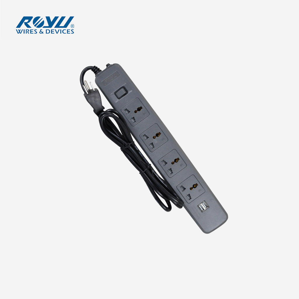 Royu by Winland 4 Gang 2 Meter Power Extension Cord with 1 Master Switch & 2 USB Ports REDEC624