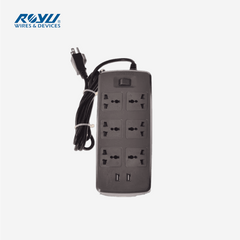 Royu by Winland 6 Socket 2 Meter Power Extension Cord Cable Wire & 2 USB Ports REDEC626