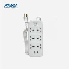 Royu by Winland 6 Socket 2 Meter Power Extension Cord Cable Wire & 2 USB Ports REDEC626