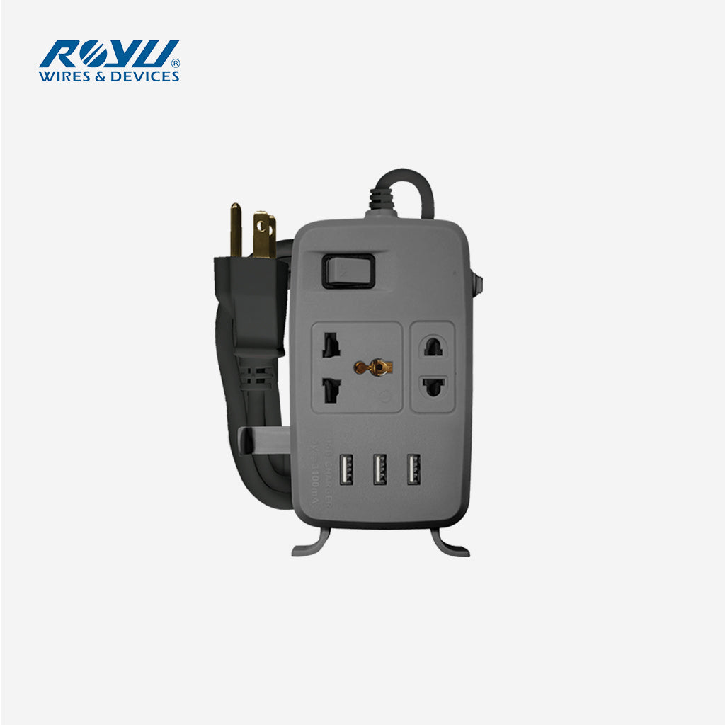 Royu by Winland 2 Gang 2 Meter Power Extension Cord w/ One Main Switch & 3 USB Ports REDEC632/G