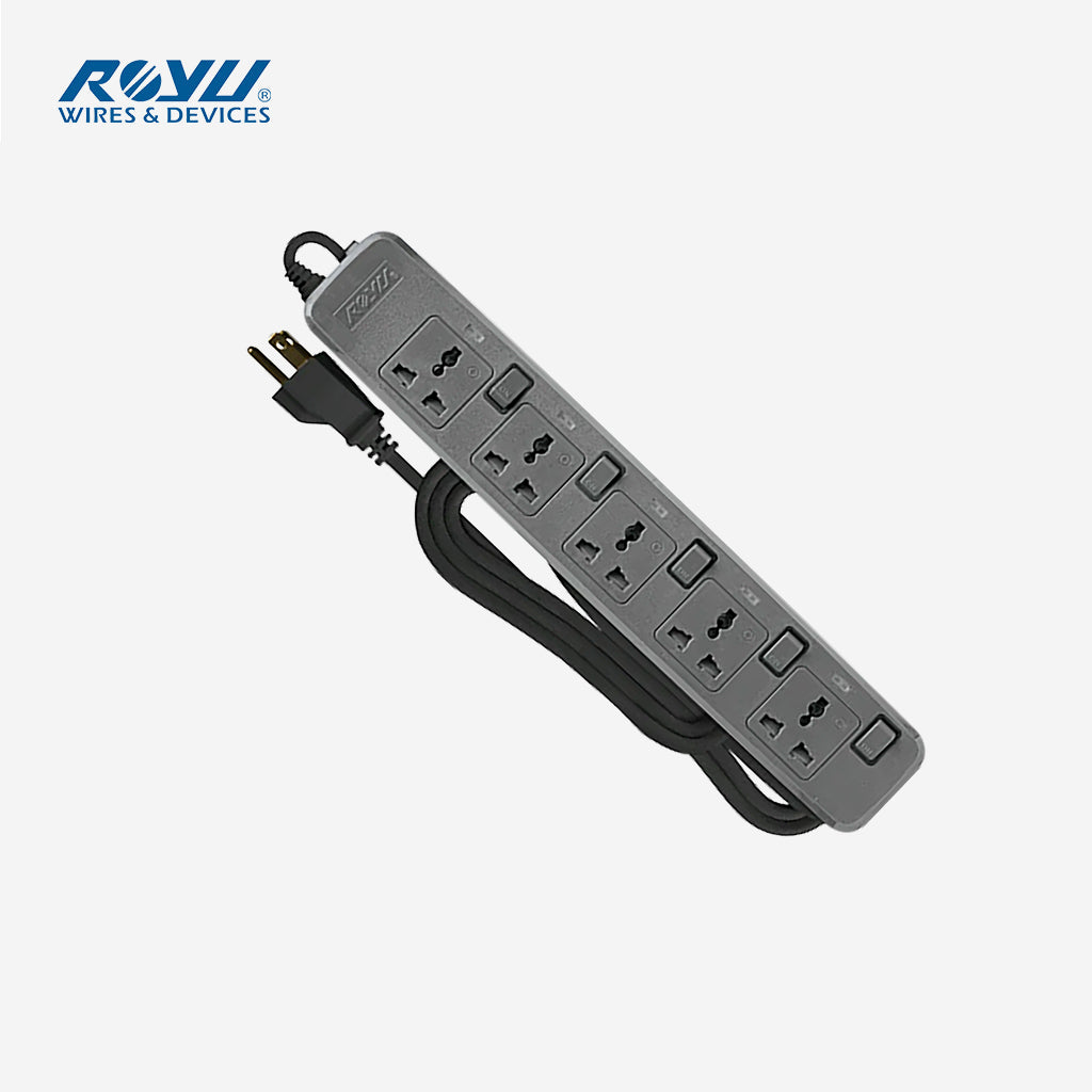 Royu by Winland Power Extension Cord Cable 2 meter 5 Outlets with Individual Switches REDEC705