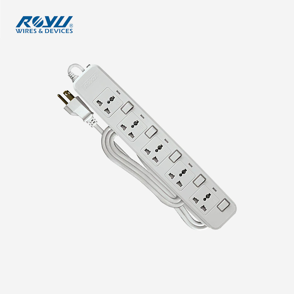 Royu Power Extension Cord Cable 2 meter 5 Outlets with Individual Switches REDEC705