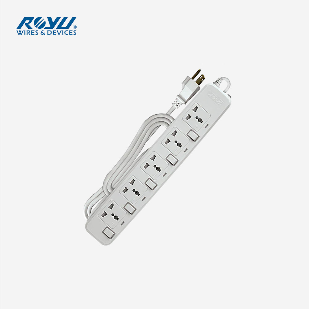 Royu Extension Cord Overload & Surge Protected 5 Outlets w/ Individual Switch REDEC705/W