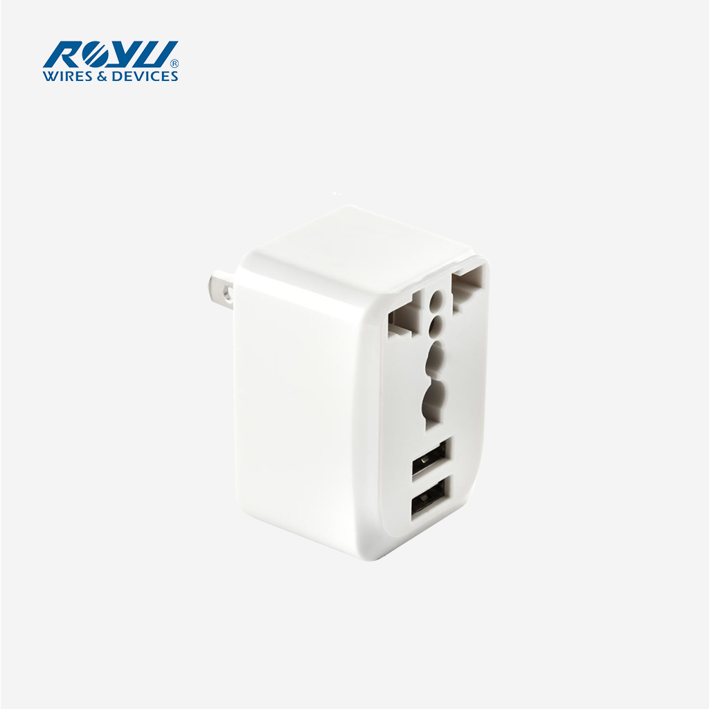 Royu by Winland Universal Adapter Adaptor with 2 USB Ports Adapter Socket Adapter Plug REDPL125