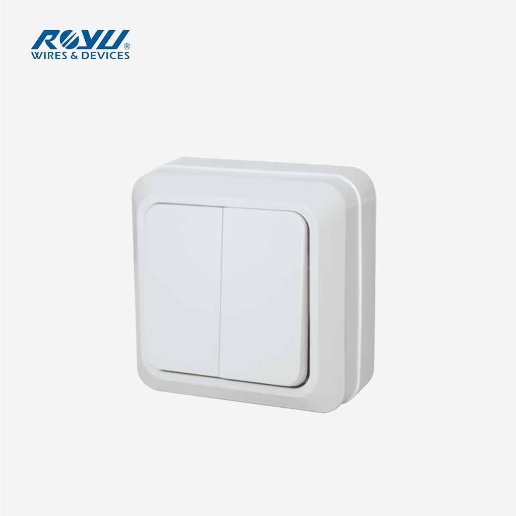 Royu Surface Type 2 Gang Switch Flame Retardant High Impact Resistance 10A REDSW202