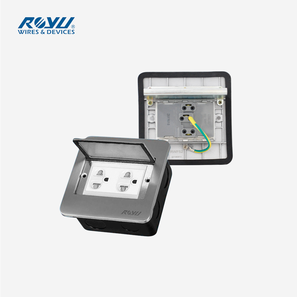 Royu by Winland Square Floor Receptacle w/ Duplex Universal Outlet w/ Ground & Shutter RWF52