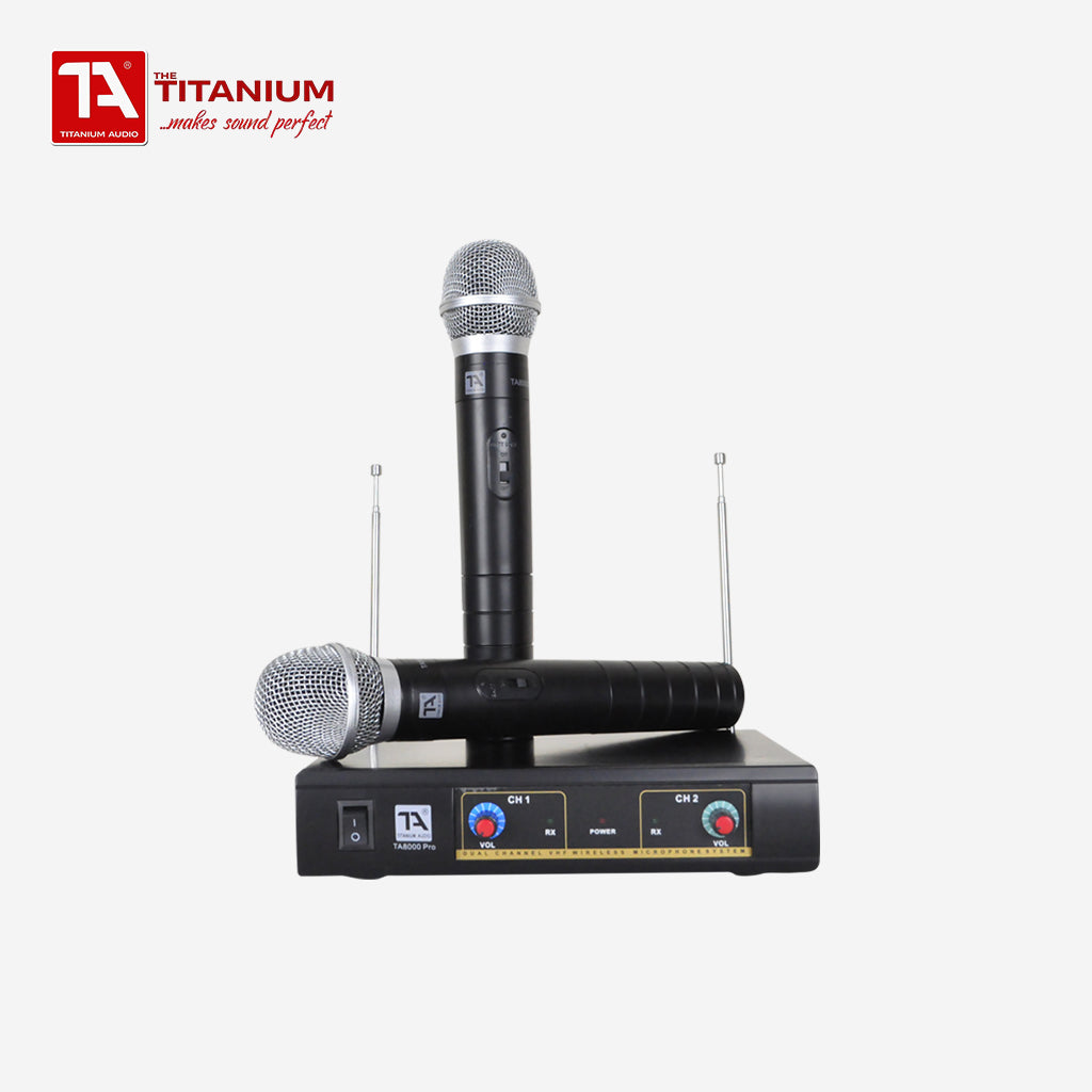 Titanium Audio TA-8000 Up to 50 Meter Transmitter Range VHF Dual Mic Wireless Microphone