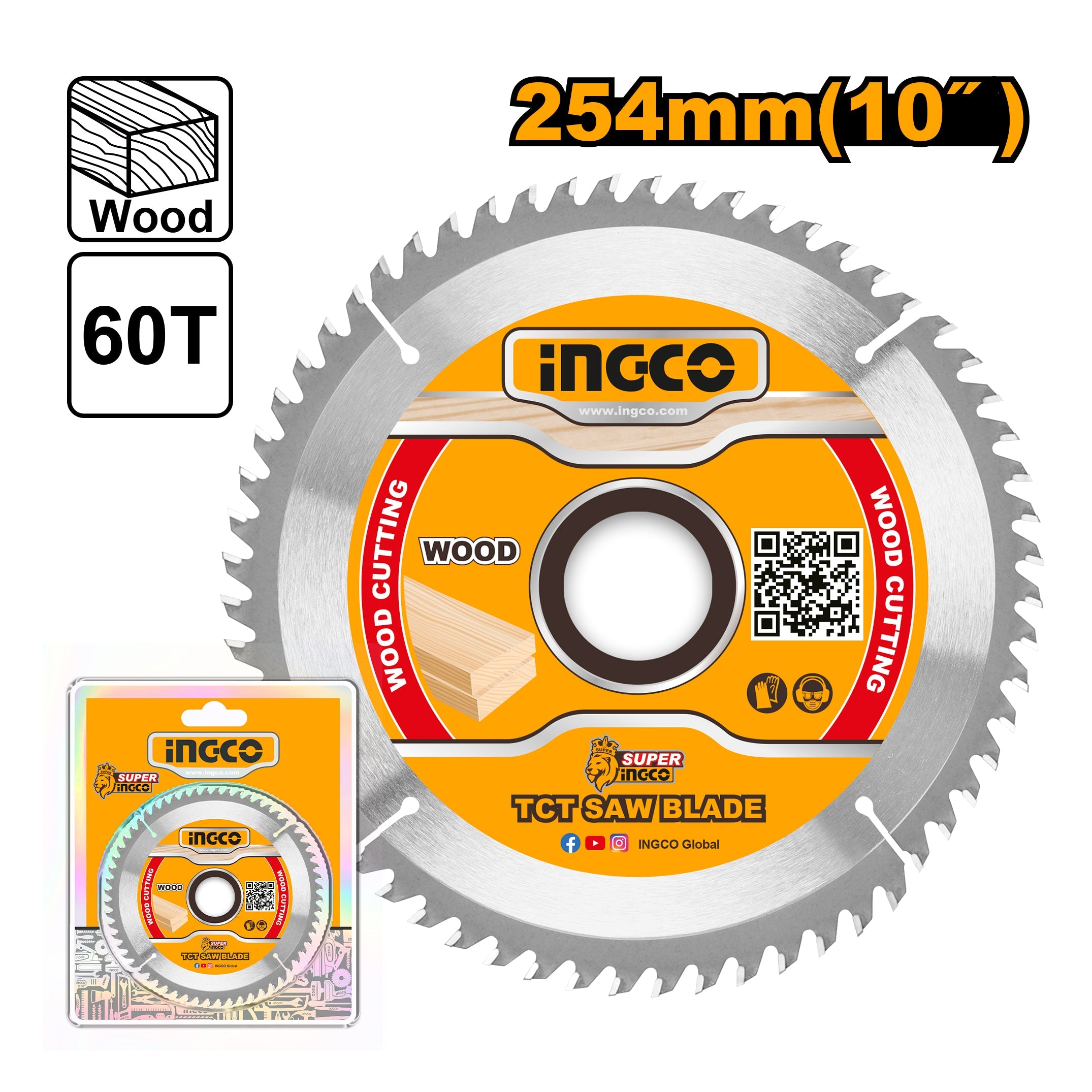 Ingco 10 Inch 60T Industrial TCT Saw Blade Wood Cutting for Circular Saw TSB125423