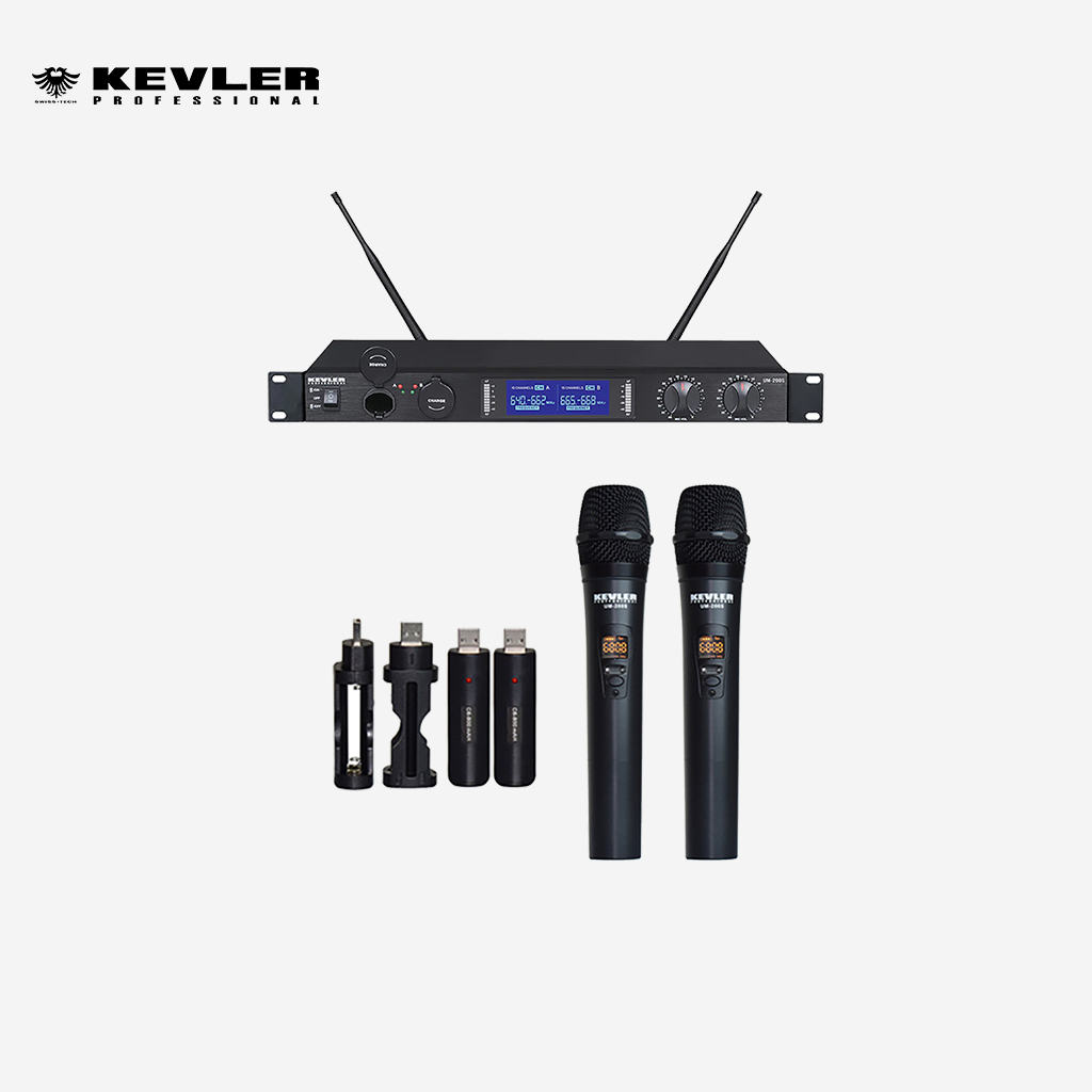 Kevler UHF Dual Wireless Handheld USB Rechargeable Microphone w/ 32 Selectable Frequency