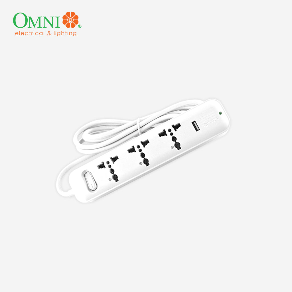 Omni by Winland Travel Power Extension Wire Cable Cord 3 Gang w/ USB Outlet 1.83 meter wire USB-301