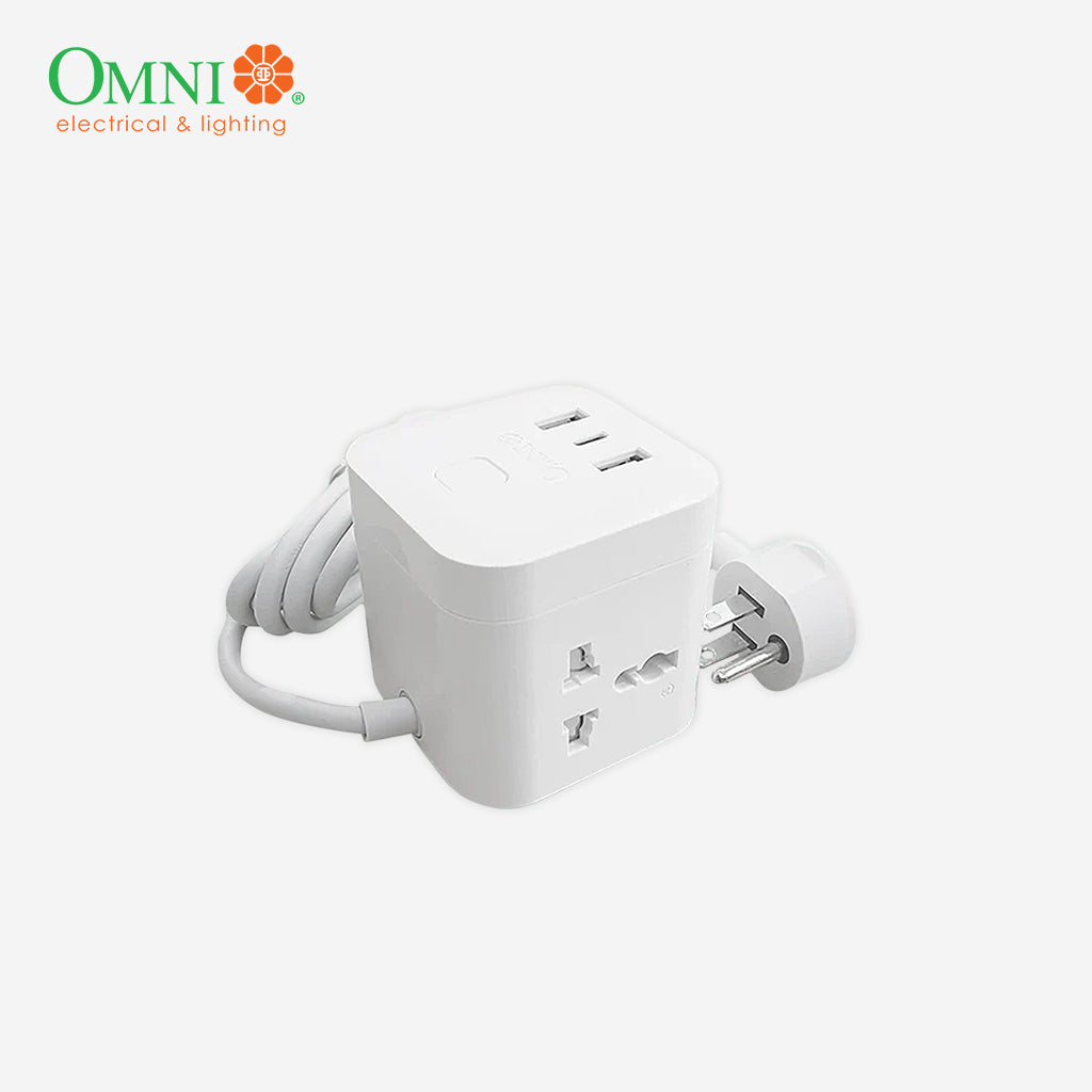 Omni by Winland Cube Dice Extension Cord 3 Universal Outlet with USB Charging Ports USB-321