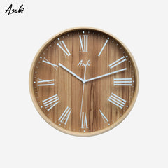 Asahi 12 Inches Round Wall Clock Wooden Frame W 7008