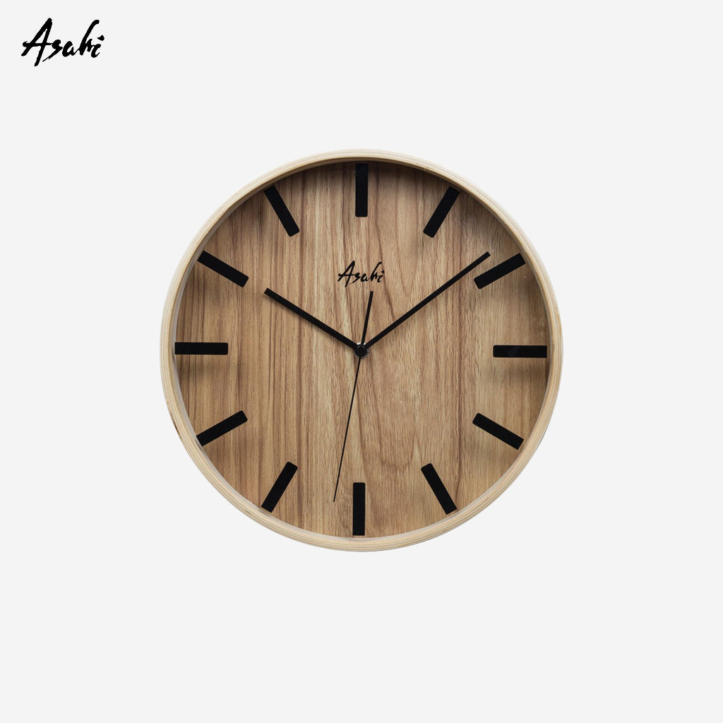 Asahi 12 Inches Round Wall Clock Wooden Frame W-7009