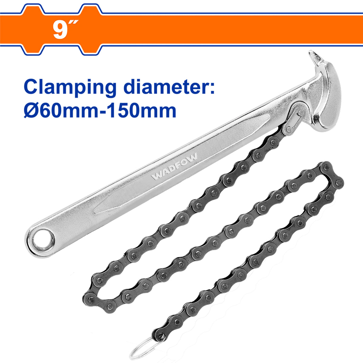 Wadfow 9-inches (60-150mm) Chain Pipe | Piping Wrench WAW1309 (WHT)