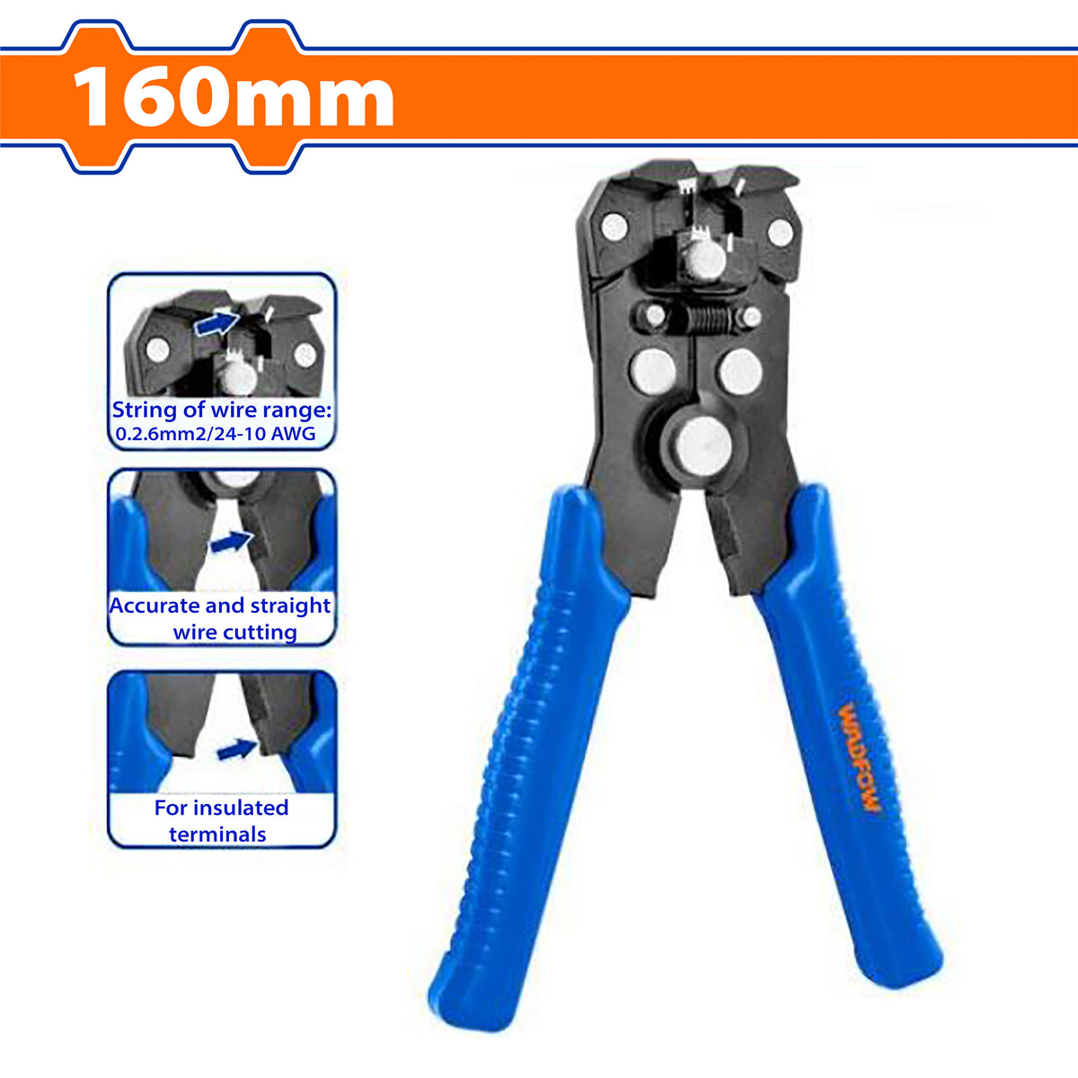 Wadfow 160mm / 0.2-6mm(24-10AWG) Automatic Wire Stripper WBQ3606 (WHT)