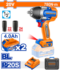 Wadfow P20S/20V Brushless Motor Lithium-Ion Cordless Impact Wrench 780NM WCD1B78 WAD-CT