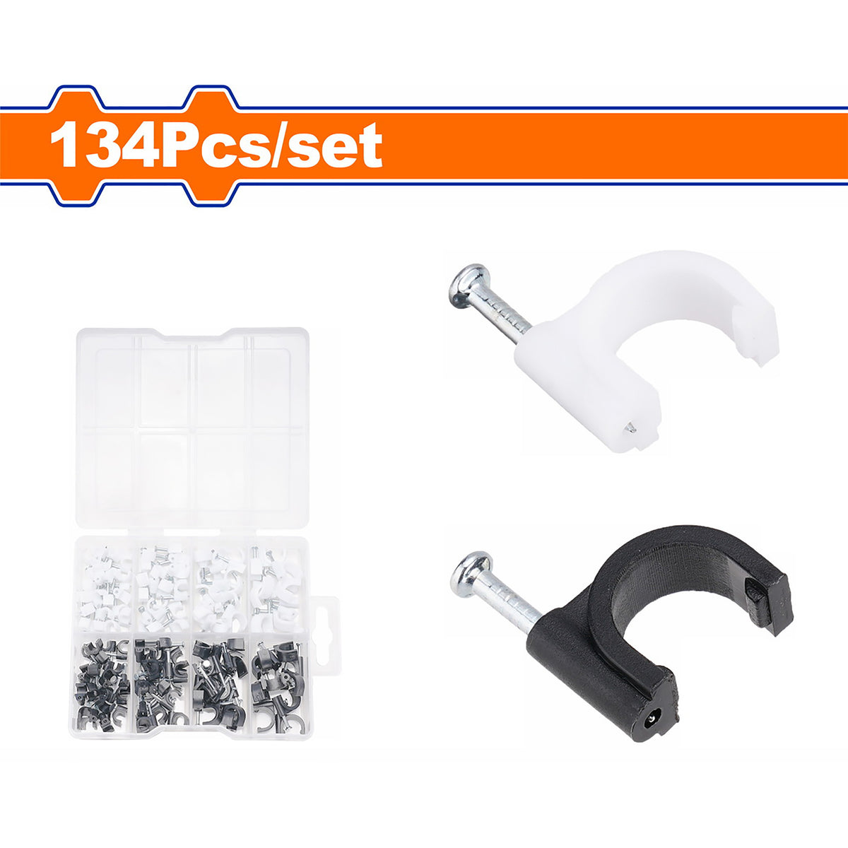Wadfow 134 Pcs / Set PE + Carbon Steel Surface Treatment Galvanized Cable Clip Kit WFQAB01 (WHT)