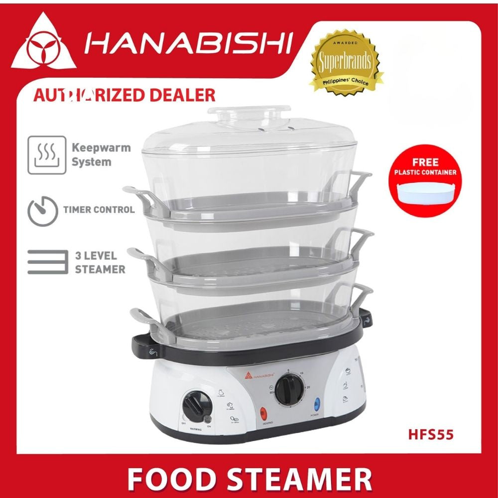Hanabishi Electric 3 Level Food Steamer w/ FREE Plastic Container HFS55