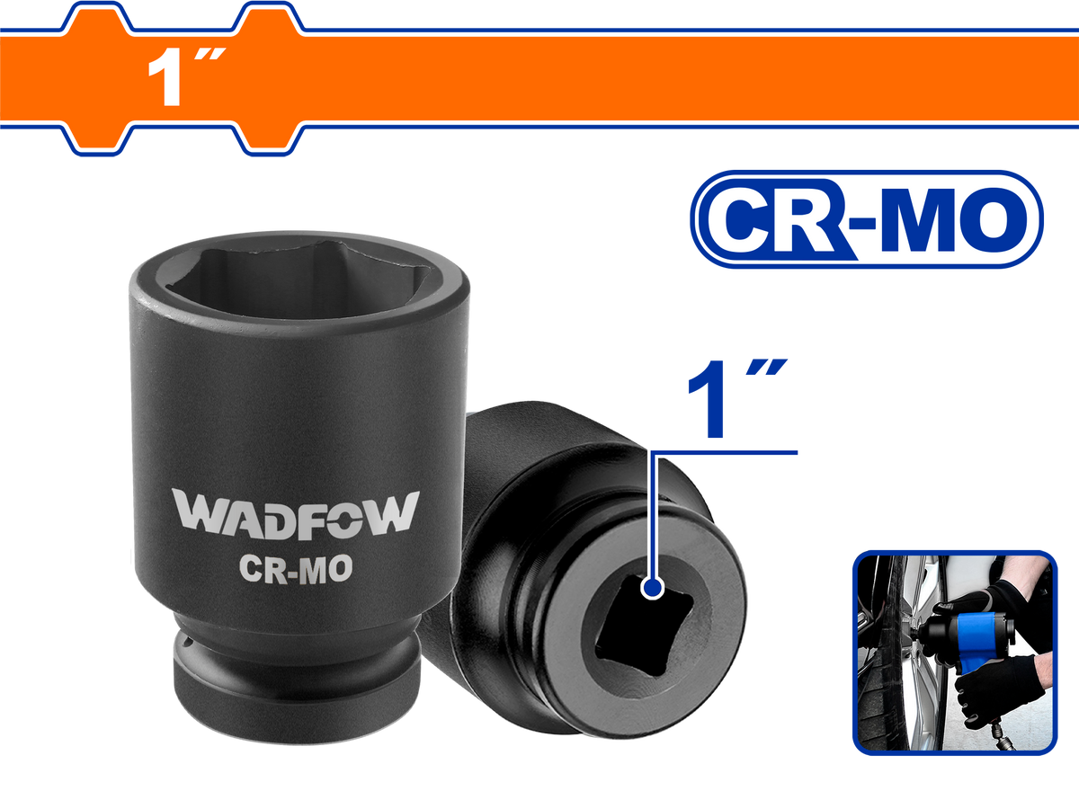 Wadfow 1-inches Cold Extrusion Drive Deep Impact Socket Set Cr-Mo 19mm-65mm