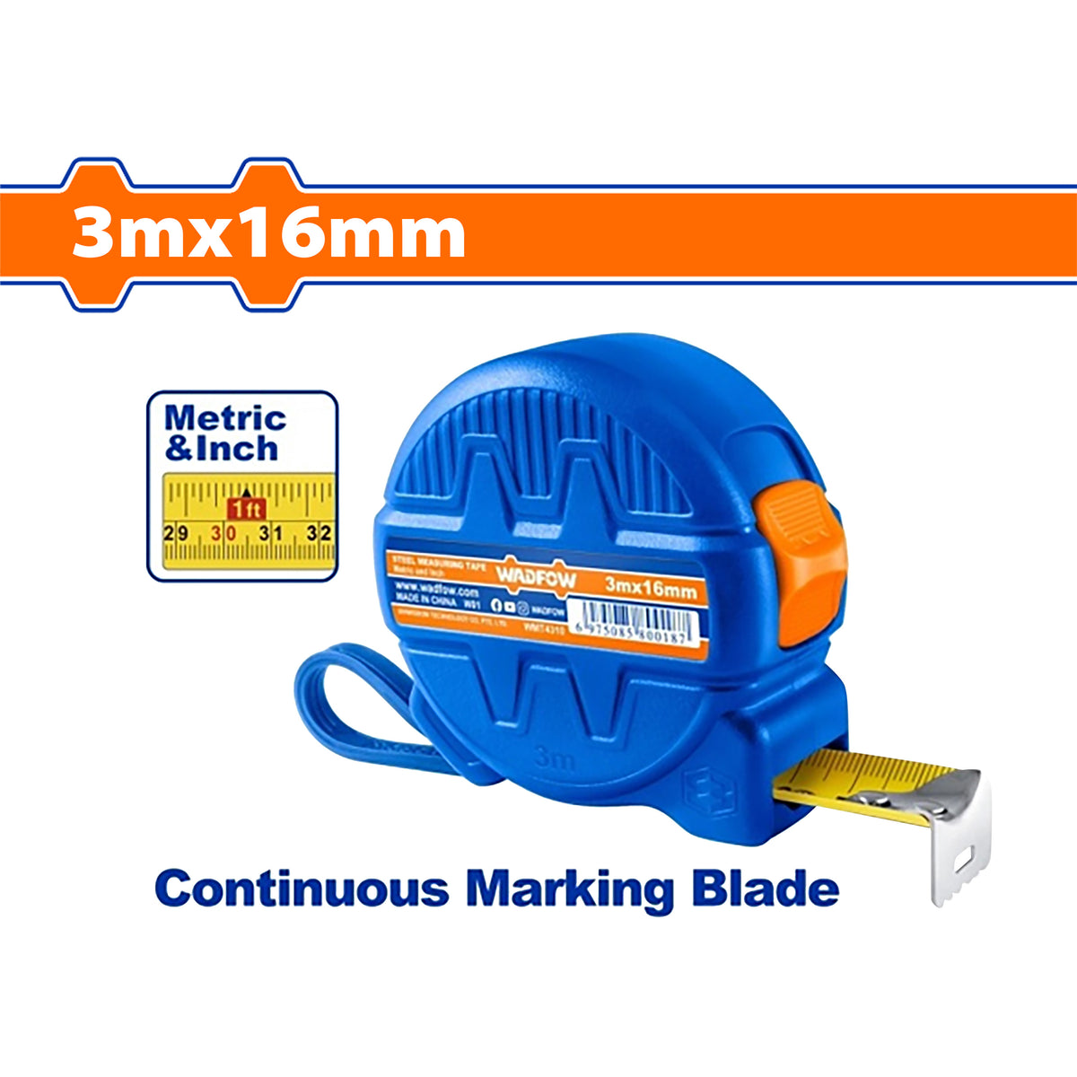 Wadfow Steel Measuring Tape With Continuous Marking Blade 3m 5m 7.5m