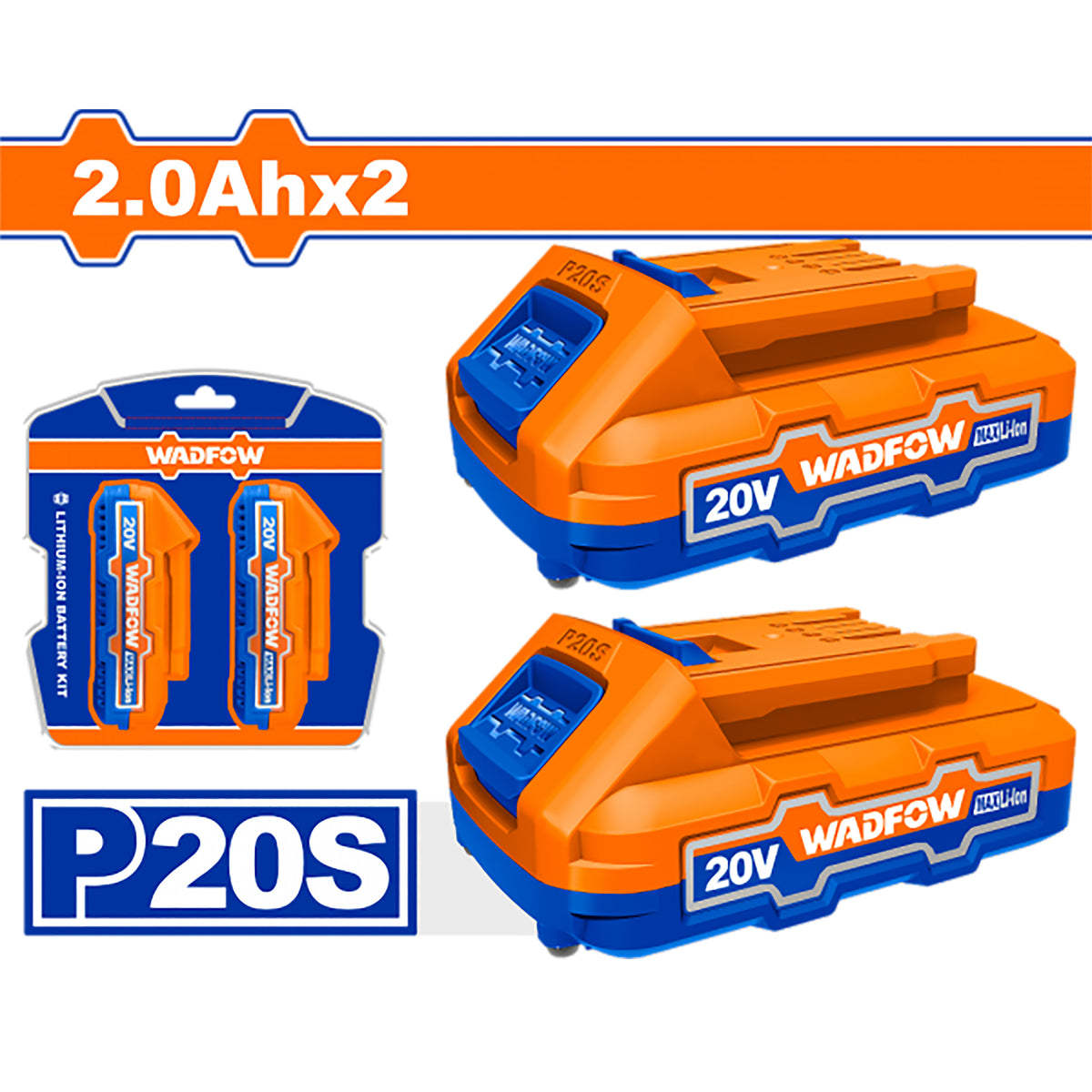 Wadfow 2PCS/SET P20s/20v Lithium-Ion Battery Pack For Cordless Power Tool 2.0Ah WOS240682 (WCT)