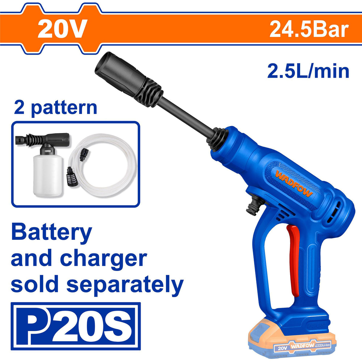 Wadfow by Winland P20S/20V Lithium-Ion Cordless Pressure Washer with & without Battery & Charger