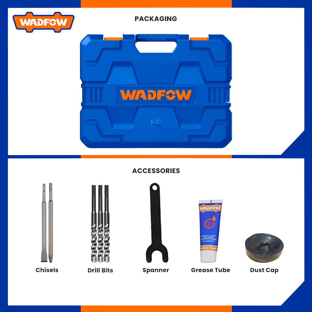 Wadfow Rotary Hammer / Chipping Gun with SDS Plus Chuck System 1050 Watts
