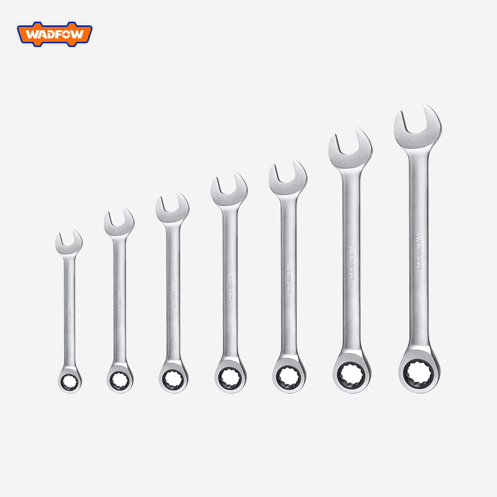 Wadfow 7pcs Cr-Mo Ratchet Spanner Set 8-19mm Adjustable Spanner Socket Wrench