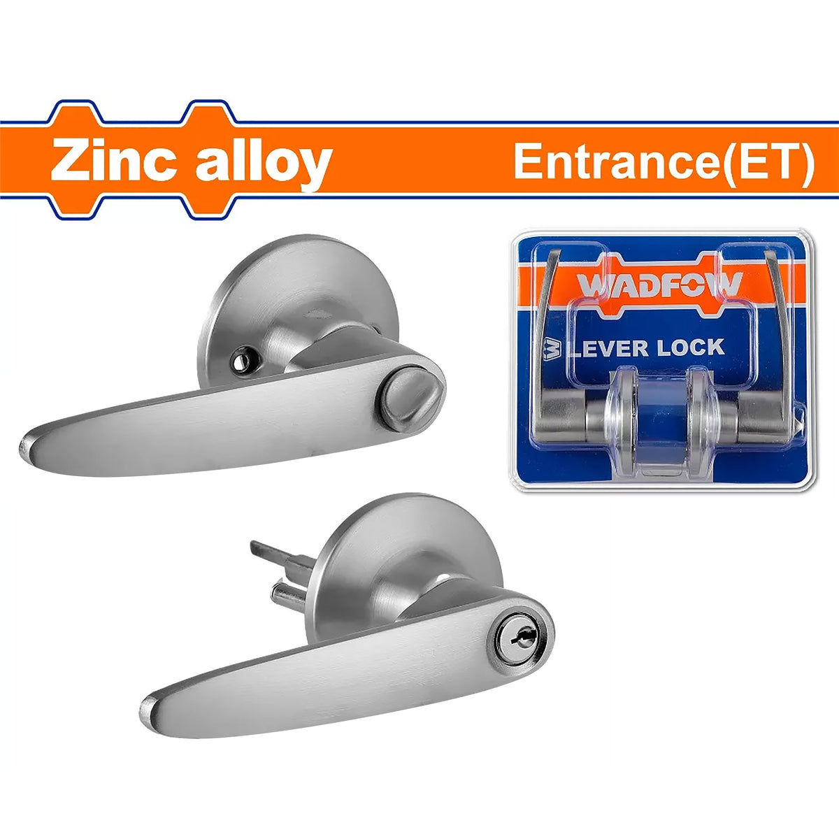 Wadfow Zinc Alloy Entrance (ET) Tubular Door Lever Lock Set with 3-Brass Keys WUV1501 (WHT)