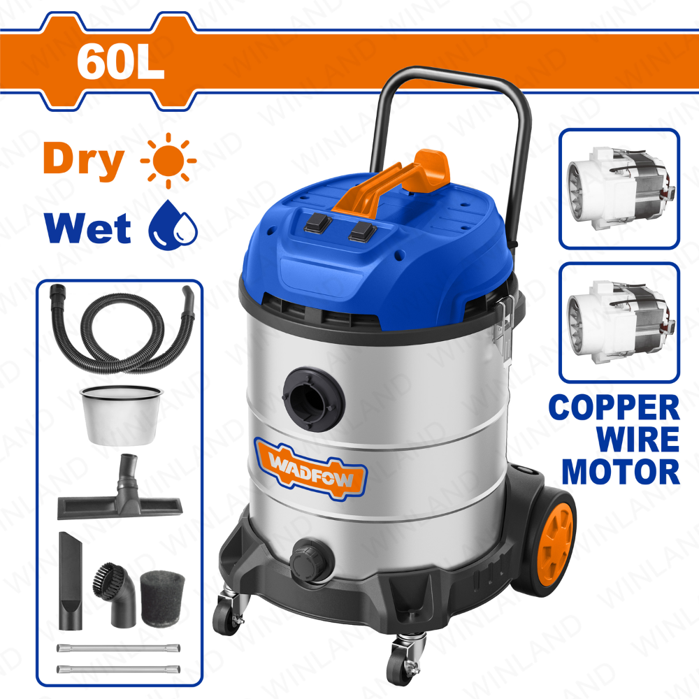 WADFOW 2400W Wet & Dry Vacuum Cleaner 60L Capacity Household Floor Cleaning Tools WVR5A60 WAD-PT