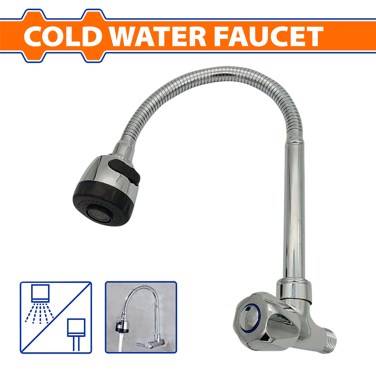Wadfow Zinc Alloy Body Multi-Purpose Wall-Mounted Cold Water Faucet w/Universal Adjust WZD4903 (WHT)