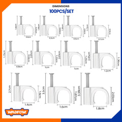 Wadfow WFQ13 Round Plastic Construction and Zinc Plated Nails Cable Clips 100pcs/set