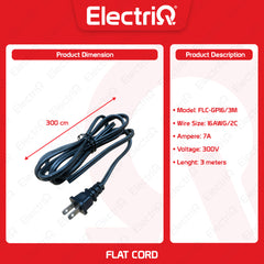 Electriq | GP Flat Cord 16AWG/2C 7A 2/3 Meters Black FLC-GP16