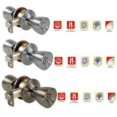 HERKS by Winland Satin Stainless/Antique Brass FLAT HERKS Knobset Cylindrical Entrance & Privacy Function