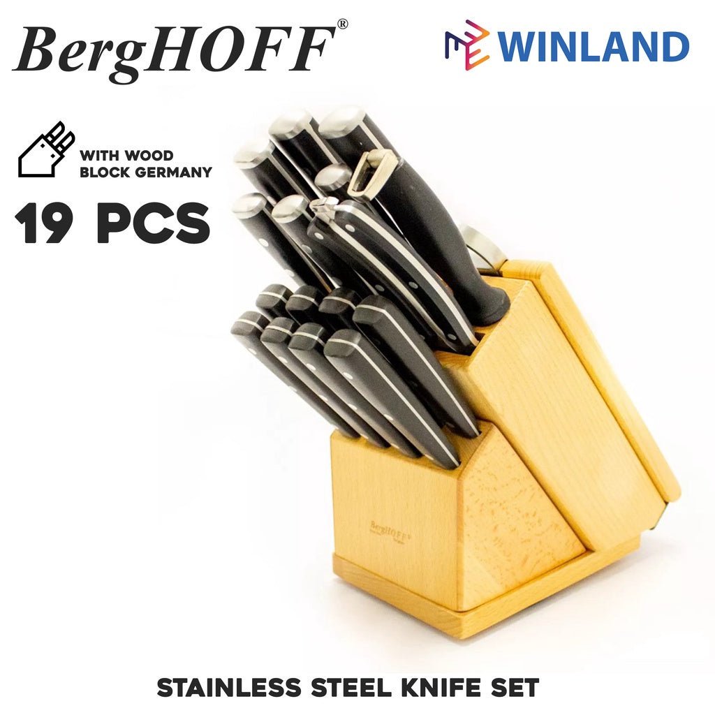 Berghoff 19 piece 18/10 Stainless Steel Knife Set with Wood Block Germany - Winland Depot