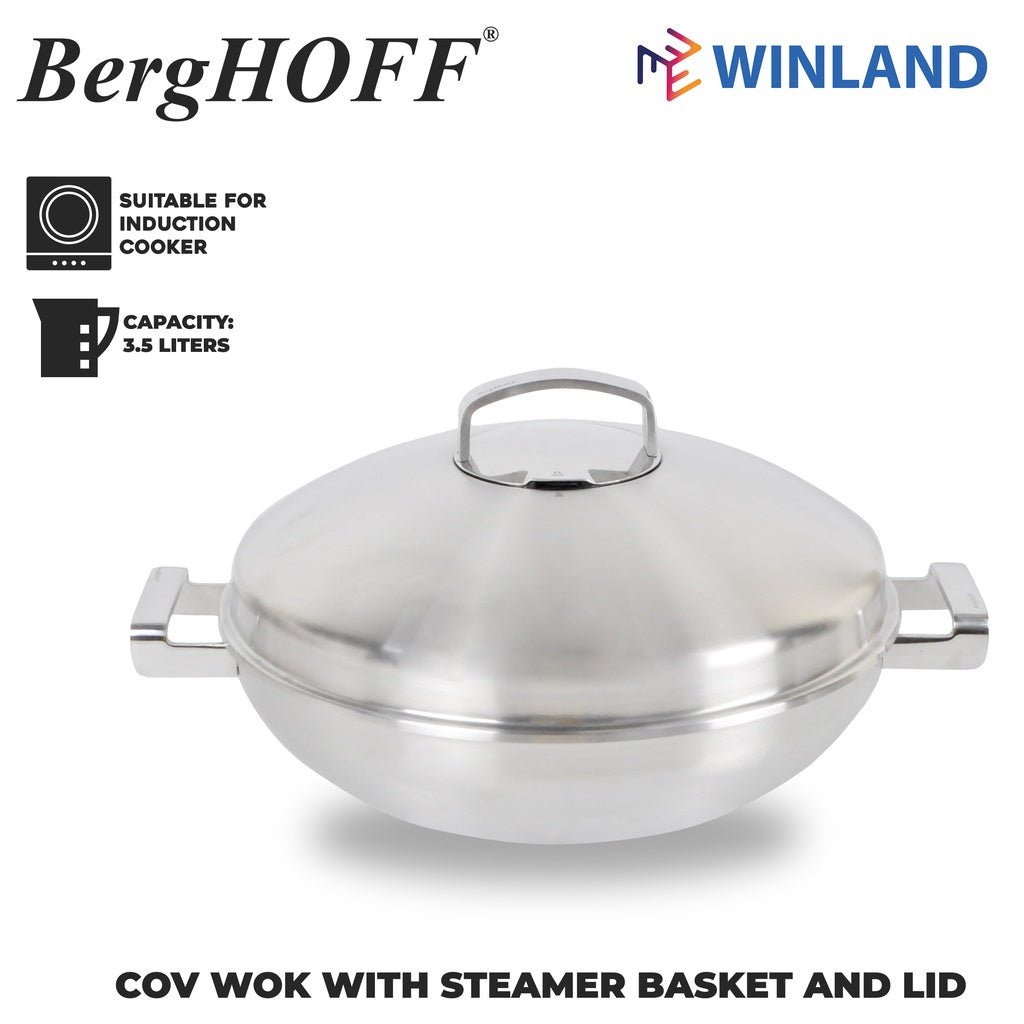 Berghoff Cov Wok 28cm 5 - Ply Neo with steamer basket and lid - Winland Depot