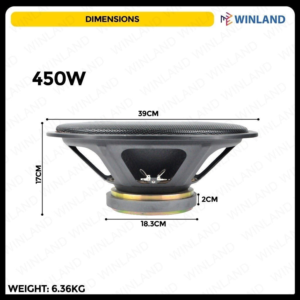 Crown 15" Subwoofer Speaker 450W PRO - SW - 1545M (1)piece per order - Winland Depot