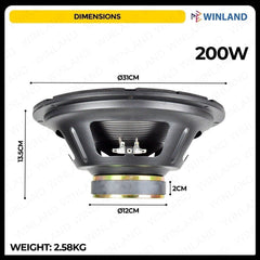 Crown 1pc 12 Inches Professional Round Woofer Speaker / 200 Watts / 8ohms PRO - PW - 1200 - Winland Depot