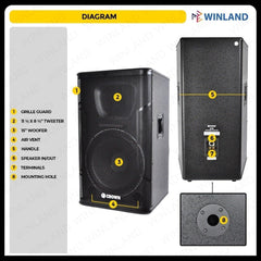 Crown 2way Instrumental Speaker System 15″ Woofer + Tweeter (11 1/2 x 8 1/2) 1500W - Winland Depot