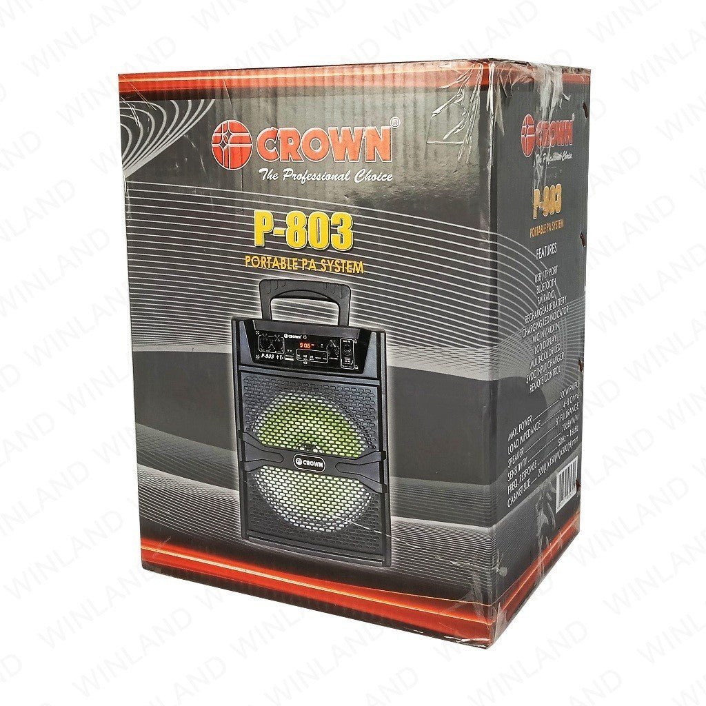 Crown 8 - Inch Full Range Rechargable Portable Mini Karaoke Speaker System P - 803 - Winland Depot