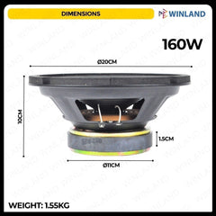 Crown 8inches Professional Round Woofer Speaker / 160watts / 8ohms PRO - PW - 816(RND) (1)pc - Winland Depot