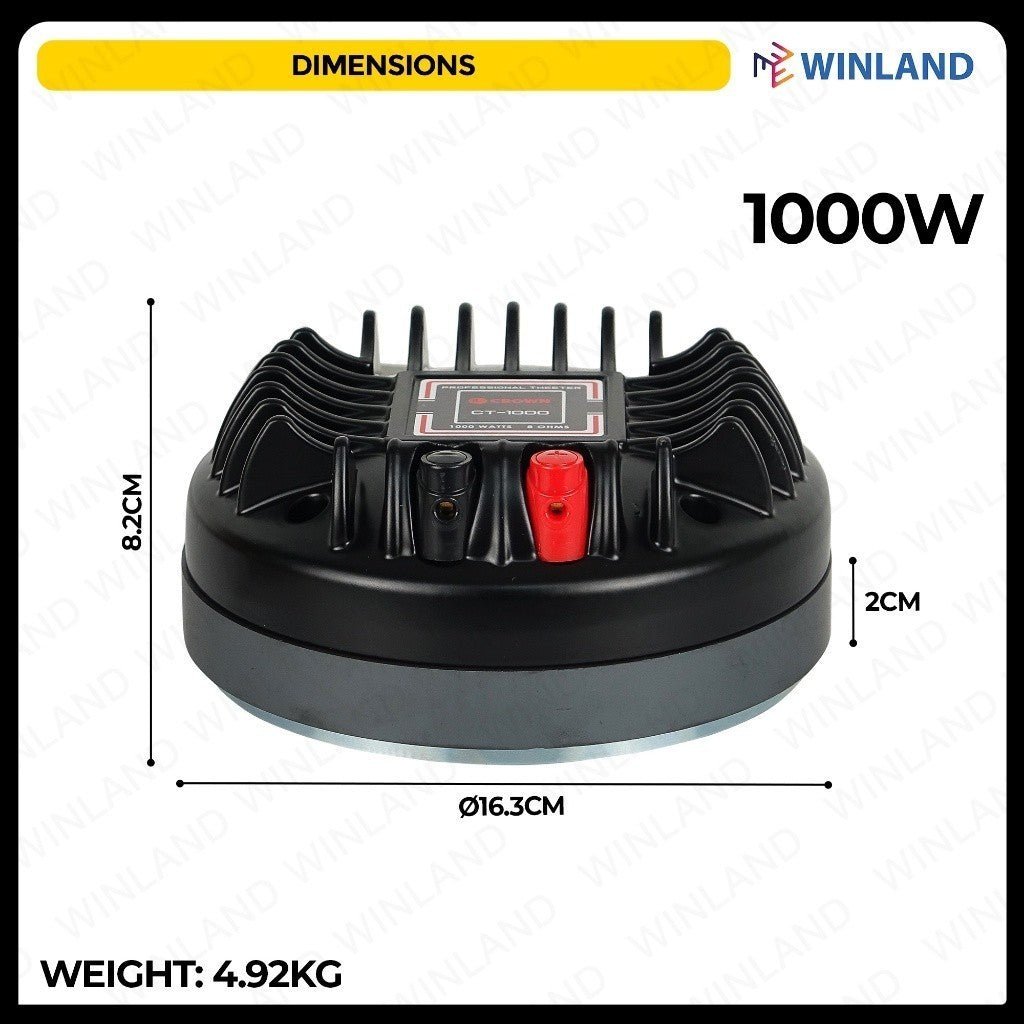 Crown Compression Driver Unit 1000W 8Ohms 75mm VC CT - 1000 (1)piece per order - Winland Depot