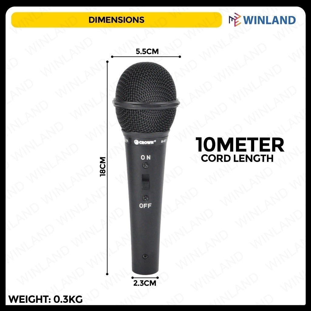 Crown Hyper - Cardioid Dynamic Microphone M - 801 Mic for Videoke 10 Meter - Winland Depot