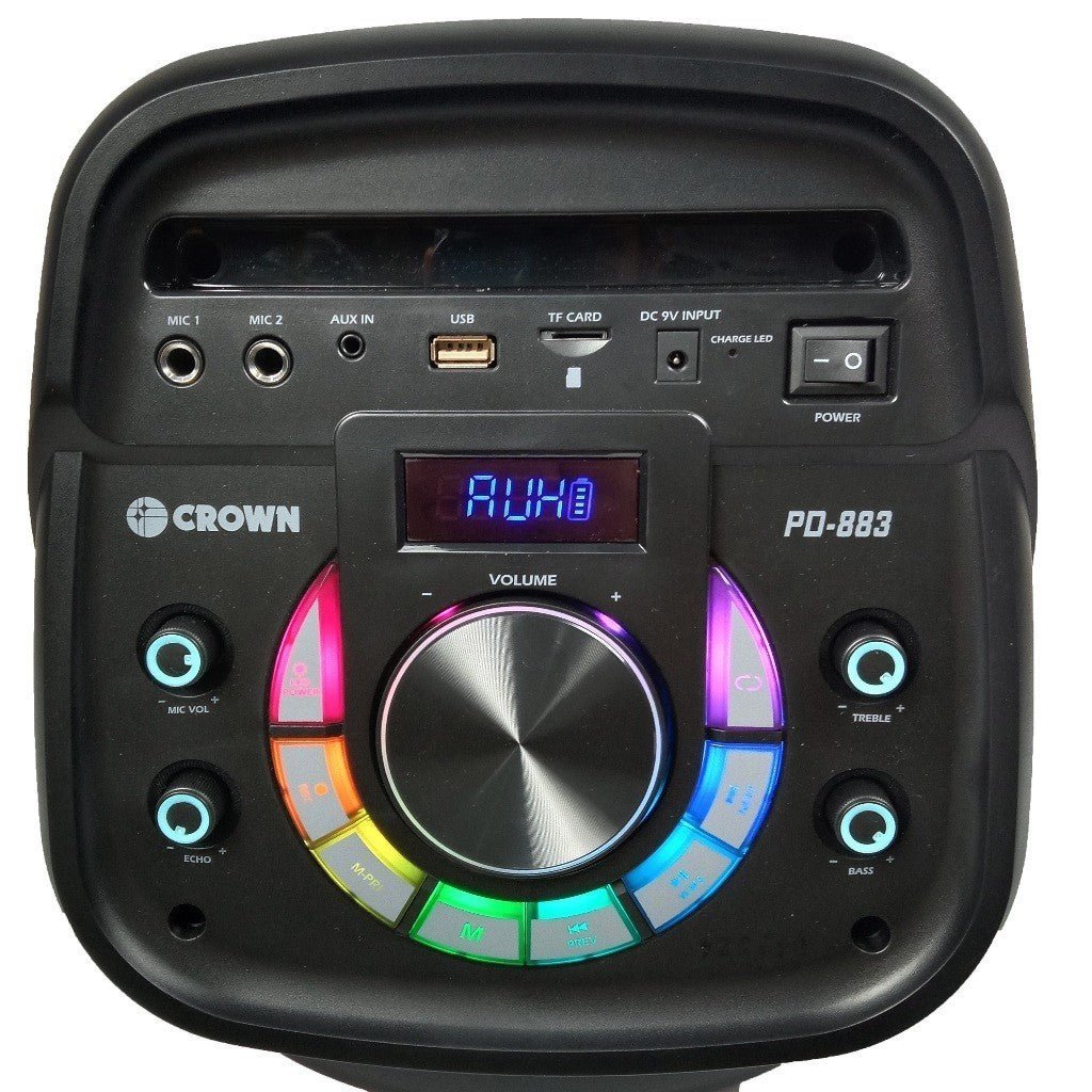 Crown Party Box Portable Rechargeable Speaker Dancing Light Baffle w/ Wireless Mic PD - 883 - Winland Depot