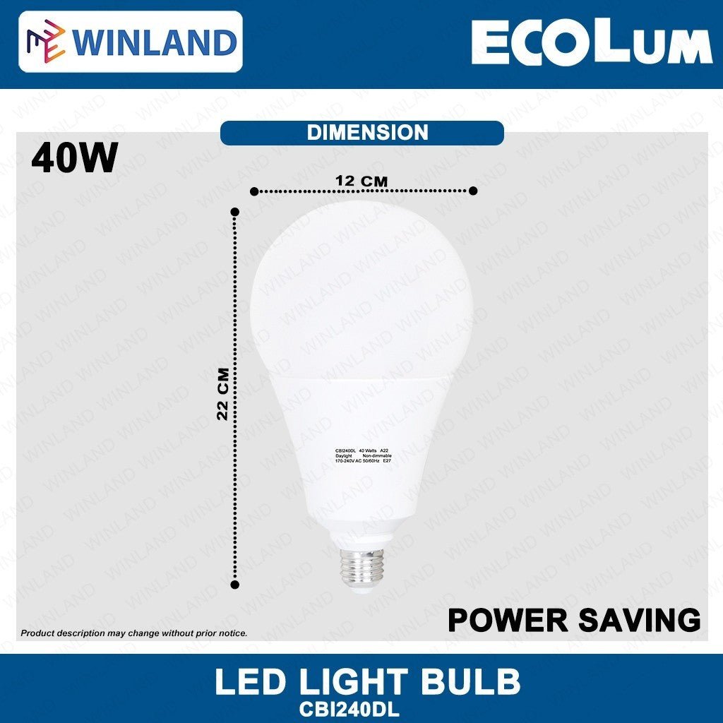 Ecolum 40 Watts Super Bright Power Saving LED Light Bulb Daylight E27 CBI240DL - Winland Depot