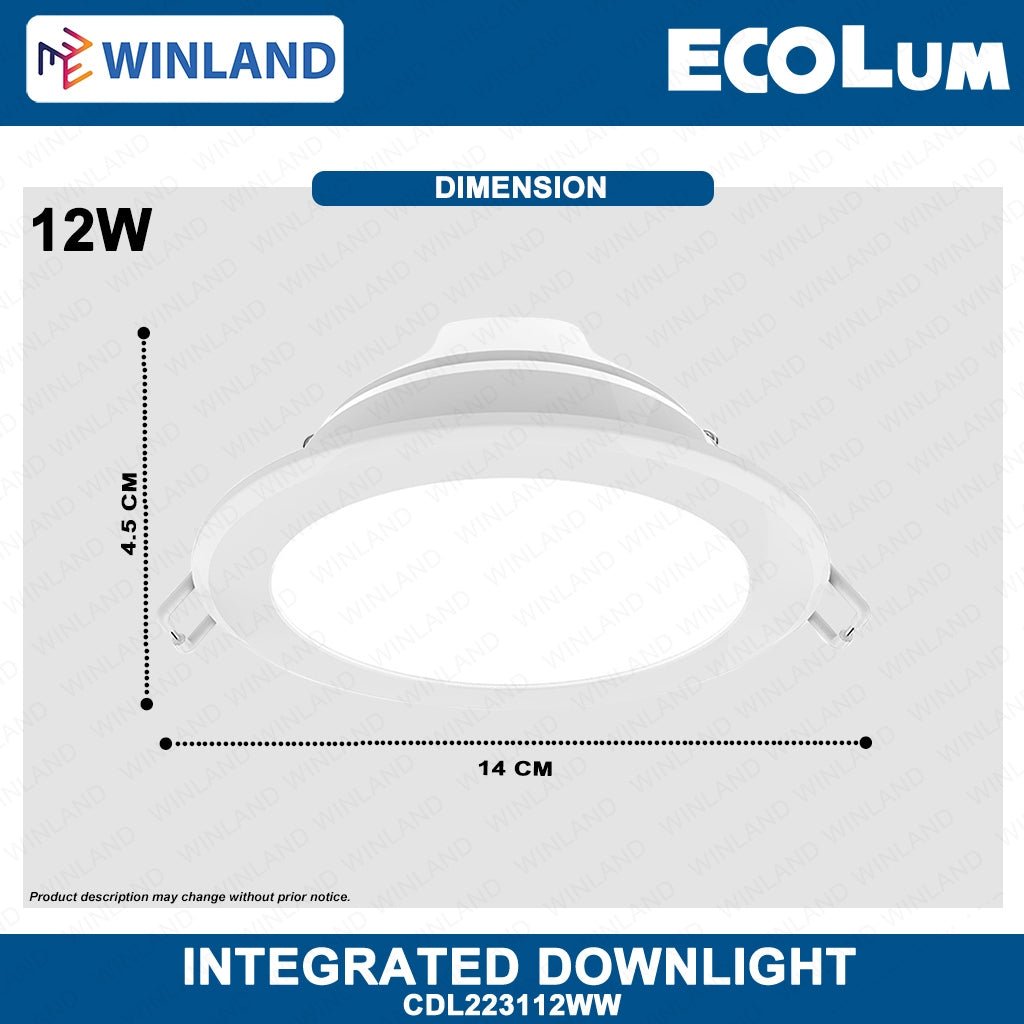 Ecolum Integrated Downlight 12 Watts Warm White CDL223112WW - Winland Depot