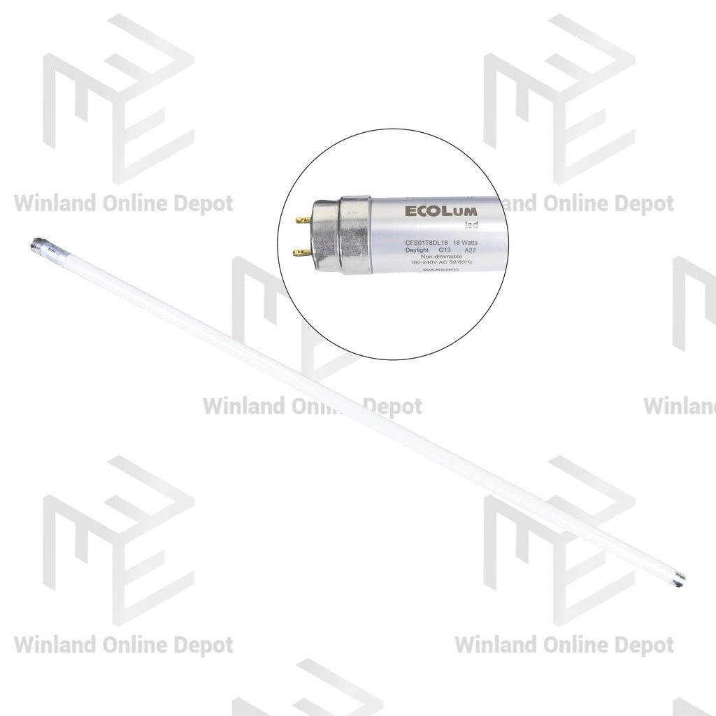 Ecolum LED T8 Tube - Single - Ended (18W / 100 - 240V) Daylight CFS01T8DL18 - Winland Depot