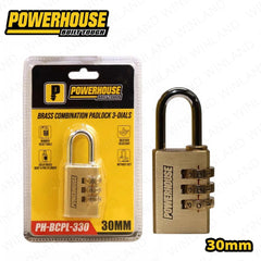 Powerhouse by Winland 30mm Brass Combination Padlock 3Dials w/ Solid Brass|Pin Cylinder PH-BCPL